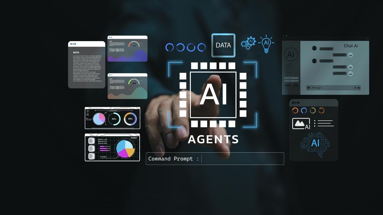 Agent console surrounded by the dashboards, chat panel, and command prompt it drives on each pass of the loop