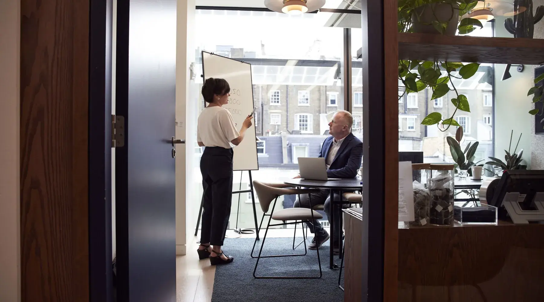 A team reviewing a property strategy at a whiteboard session