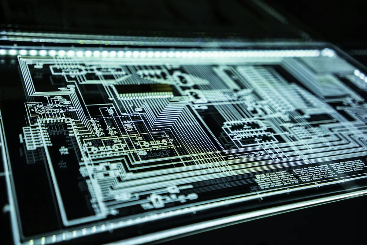 Circuit board lit in the dark
