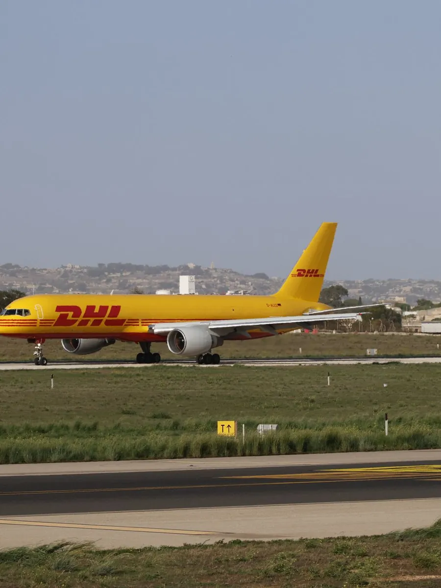 A cargo aircraft on the taxiway at an airport