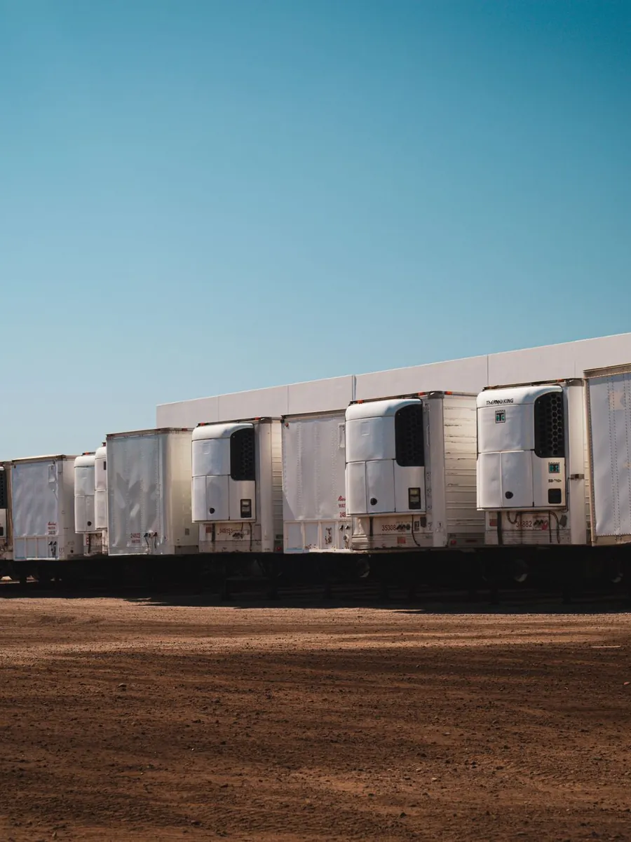 Refrigerated trailers parked in a yard