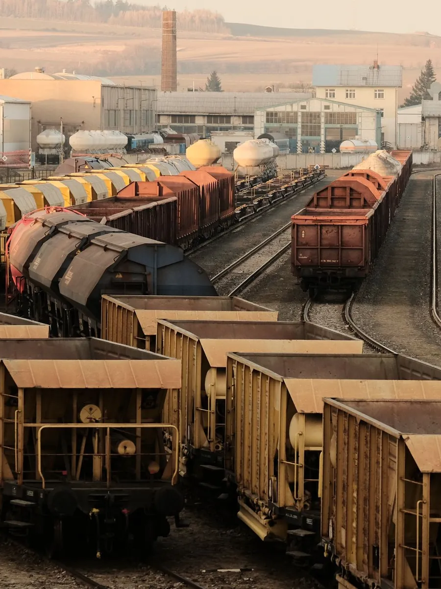 Freight wagons standing in a marshalling yard