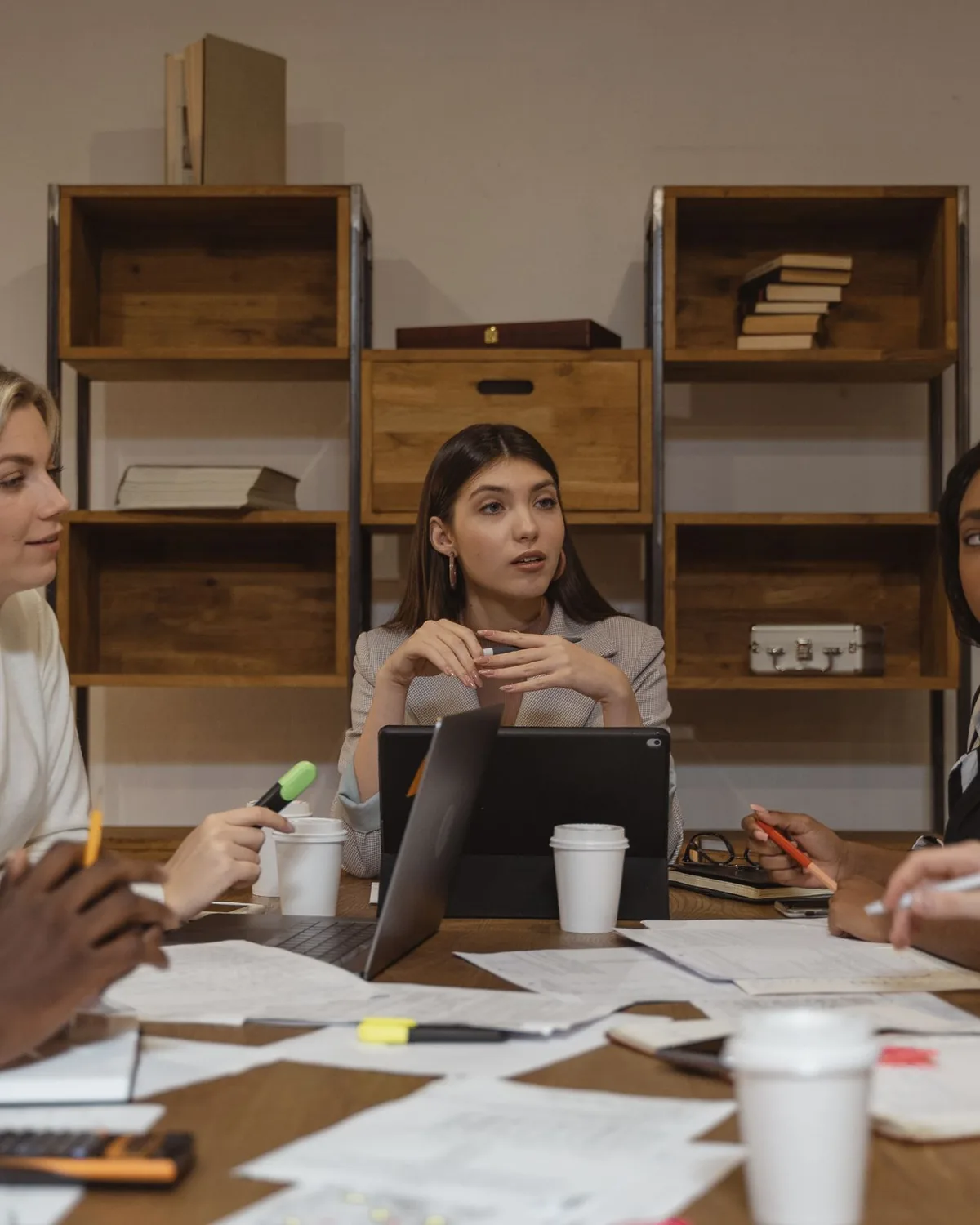 A property management team working together at a table