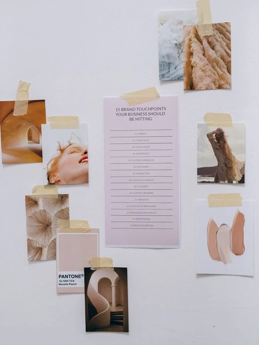 A brand moodboard pinned out with reference imagery